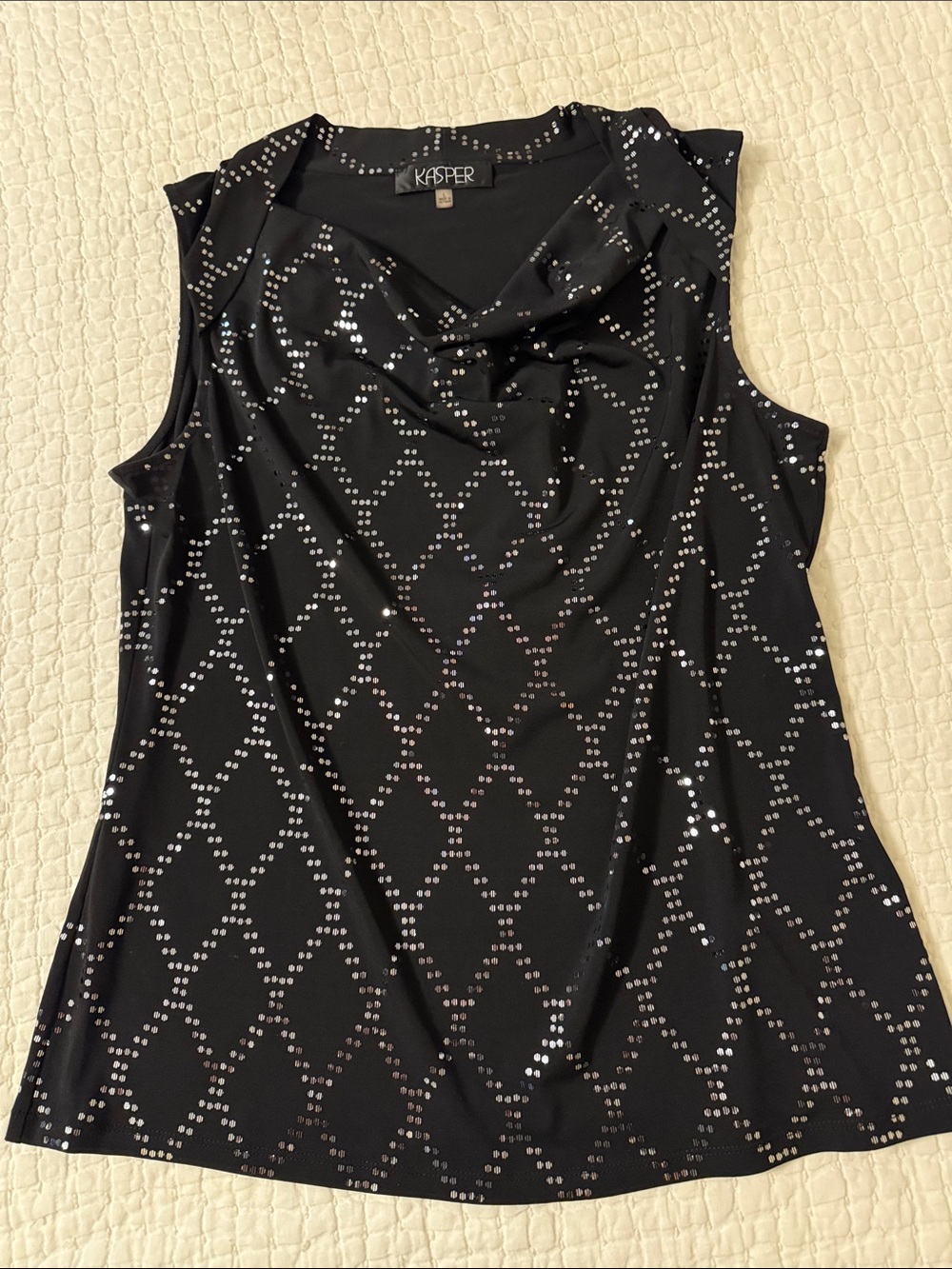 Kasper Black Sleeveless Cowl Neck Sequin-Embellished Top